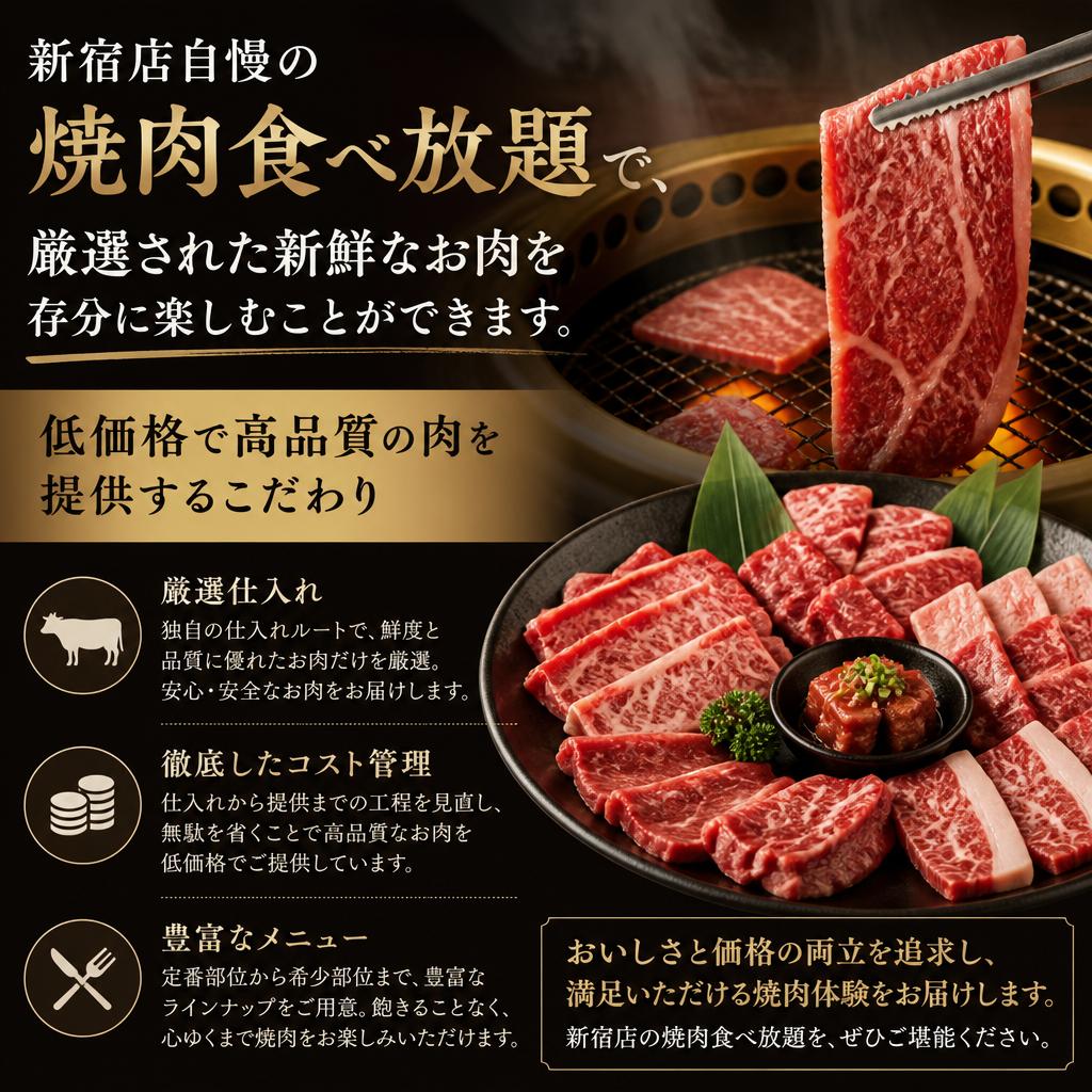 焼肉を思う存分楽しめる食べ放題！