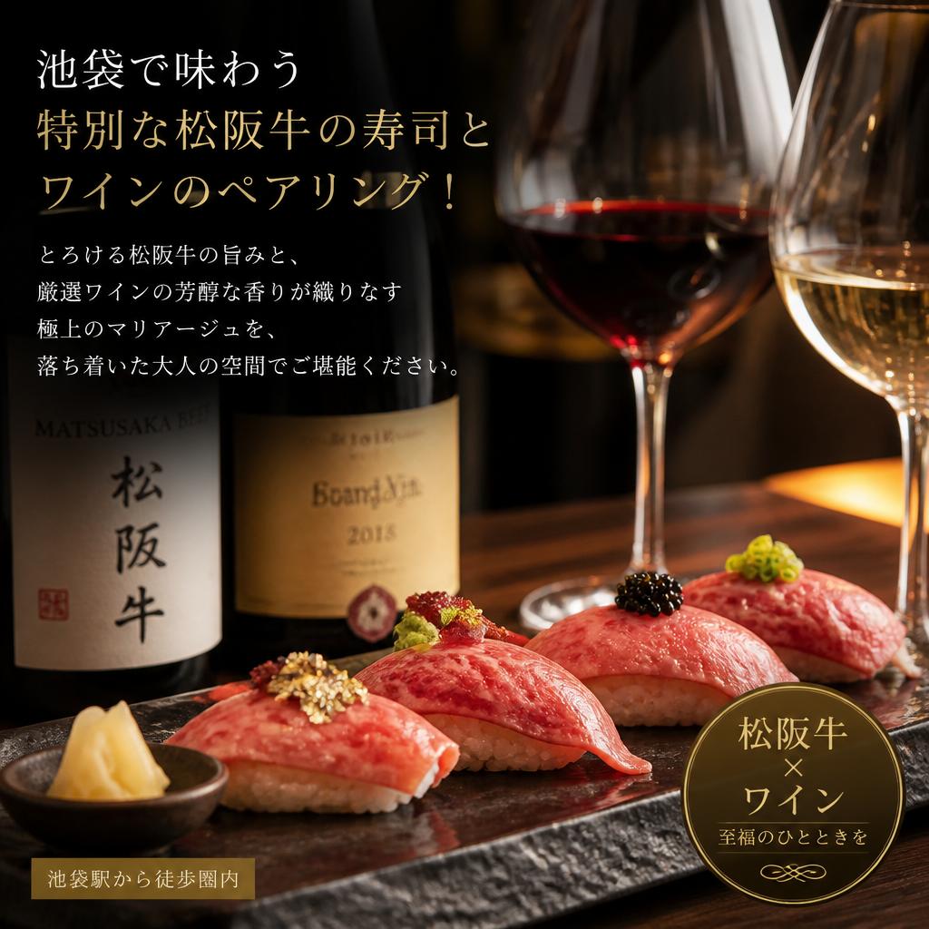池袋で味わう特別な松阪牛の寿司とワインのペアリング！